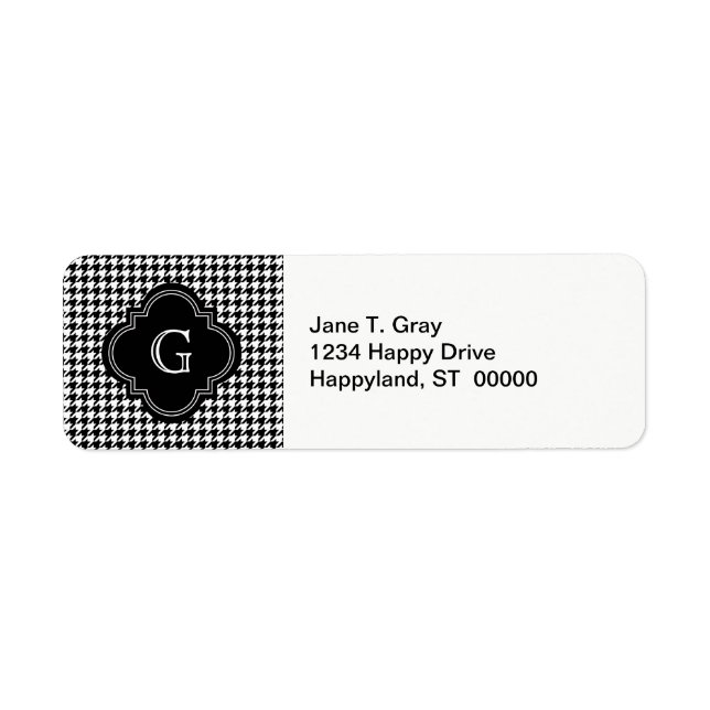 Classic Black White Houndstooth With Monogram Return Address Label (Front)