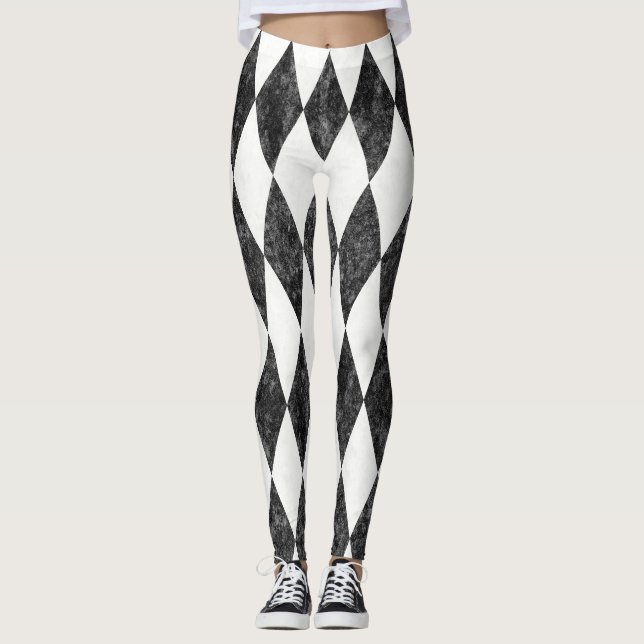 Classic Black White-Ice Harlequin Diamond Argyle Leggings (Front)
