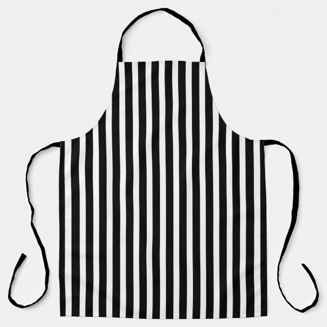 Classic Black & White Large Striped Cooking Apron (Front)