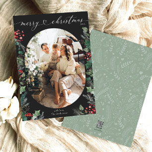 Classic Black White Merry Christmas Photo Card