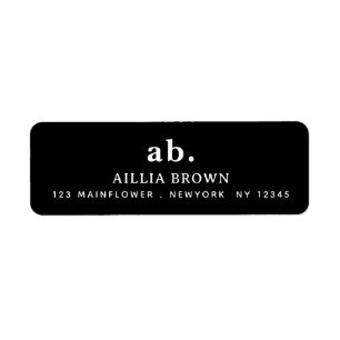 Classic Black White Minimal Monogram Design Return Address Label