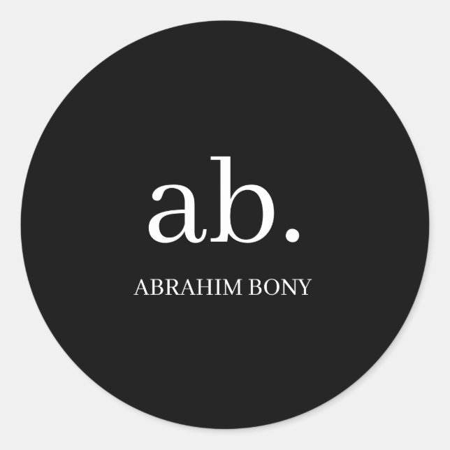 Classic Black White Minimal Monogram Design Round Sticker (Front)