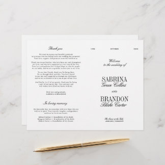 Classic Black & White Modern Wedding Program