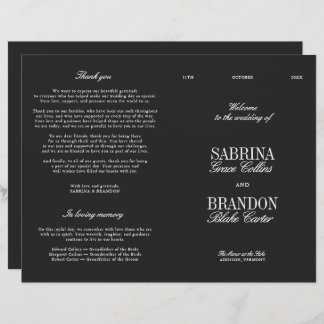 Classic Black & White Modern Wedding Program
