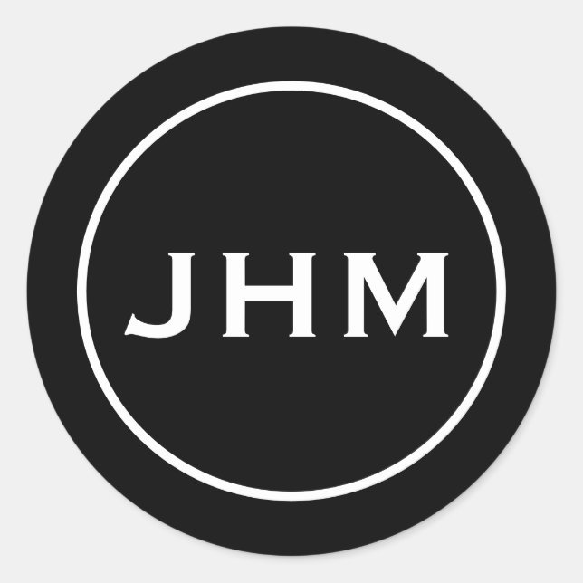Classic Black & White Monogram Initials Classic Round Sticker (Front)