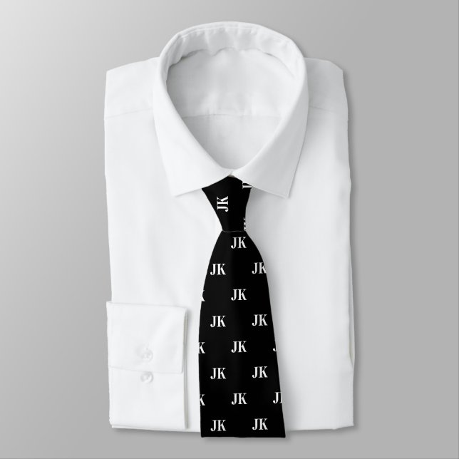 Classic Black White Monogram Initials Pattern Tie (Tied)