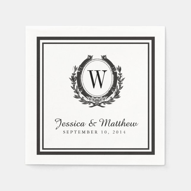 Classic Black & White Monogram Paper Napkins (Front)