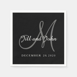 Classic Black & White Monogram Paper Napkins
