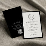 Classic Black White Monogram QR Code Wedding  Invitation<br><div class="desc">Elegant & classic leaf monogram wreath black and white QR code wedding invitation.</div>