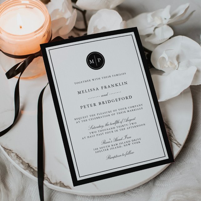 Classic Black & White Monogram Wedding Invitation (Creator Uploaded)
