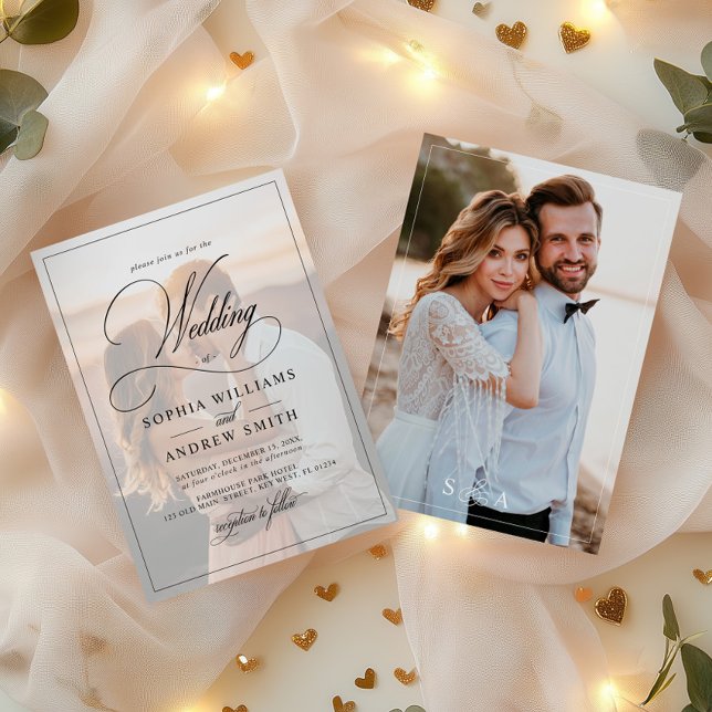 Classic Black & White Overlay Photo Wedding Invitation (Creator Uploaded)