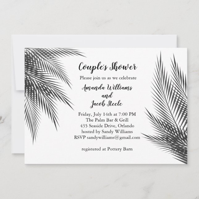 Classic Black & White Palm Leaves Couple's Shower Invitation (Front)