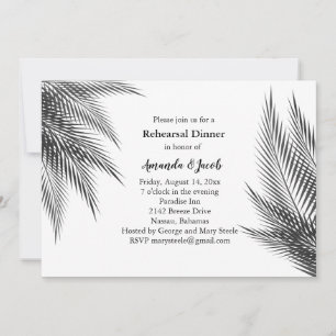 Classic Black & White Palm Leaves Rehearsal Dinner Invitation