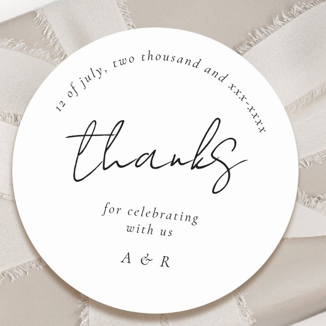 Classic Black White Personalised Names Wedding Classic Round Sticker (Creator Uploaded)