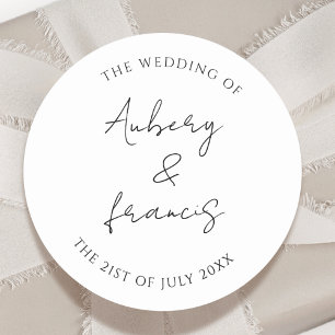 Classic Black White Personalised Names Wedding Classic Round Sticker