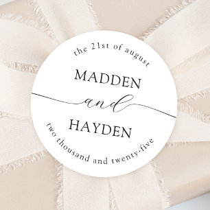 Classic Black White Personalised Names Wedding Round Sticker