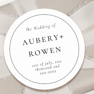 Classic Black White Personalised Names Wedding Round Sticker