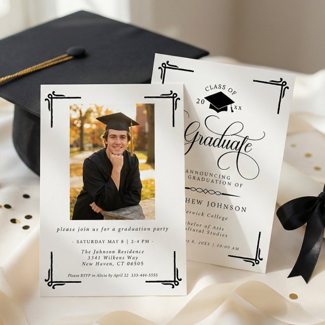 Classic Black White Photo Graduation Invitation (Creator Uploaded)