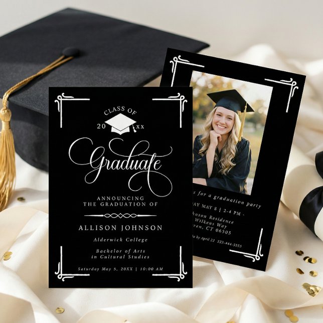 Classic Black White Photo Graduation Invitation (Creator Uploaded)