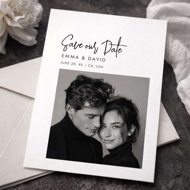 Classic Black & White Photo Wedding Save the Date (Creator Uploaded)