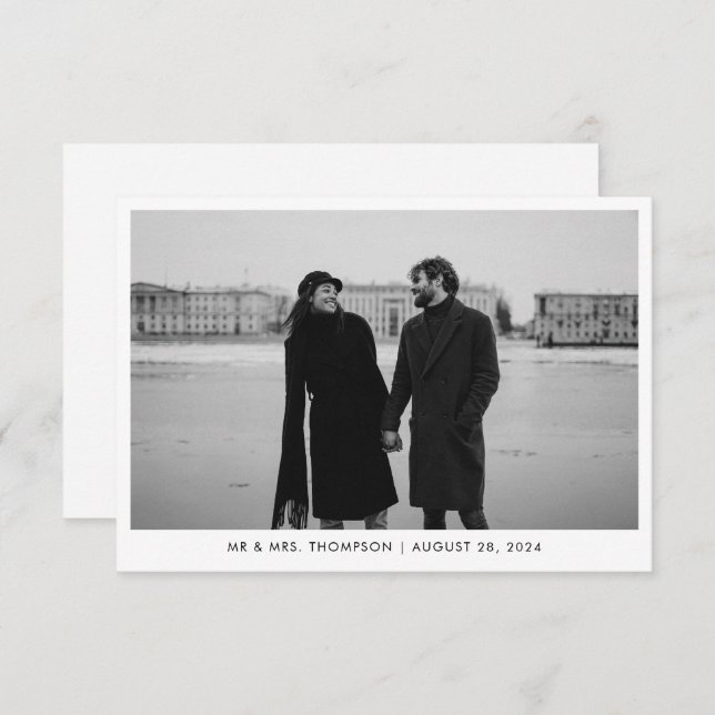 Classic Black & White Photo Wedding Thank You Card (Front/Back)