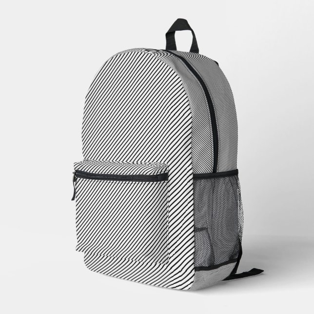 Classic Black White Pinstripe Printed Backpack (Back Corner Right)