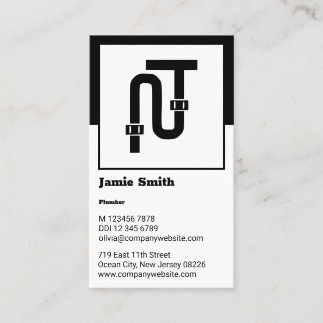 Classic Black & White Plumber Business Card & Logo (Front)