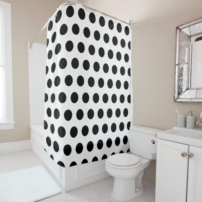 Classic Black White Polka Dot Pattern Art Shower Curtain (In Situ)