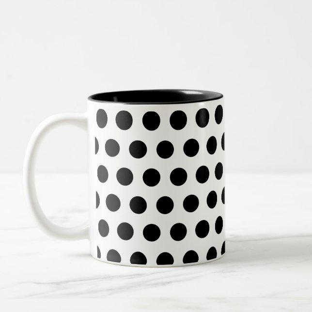 Classic Black White Polka Dot Pattern Art Two-Tone Coffee Mug (Left)