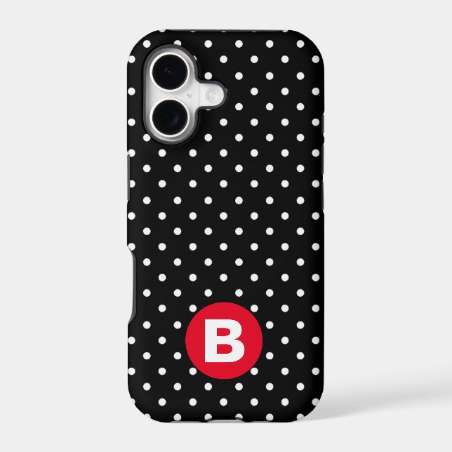 Classic Black & White Polka Dot with Red Monogram (Back)