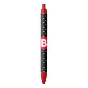 Classic Black & White Polka Dot with Red Monogram Black Ink Pen