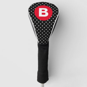 Classic Black & White Polka Dot with Red Monogram Golf Head Cover