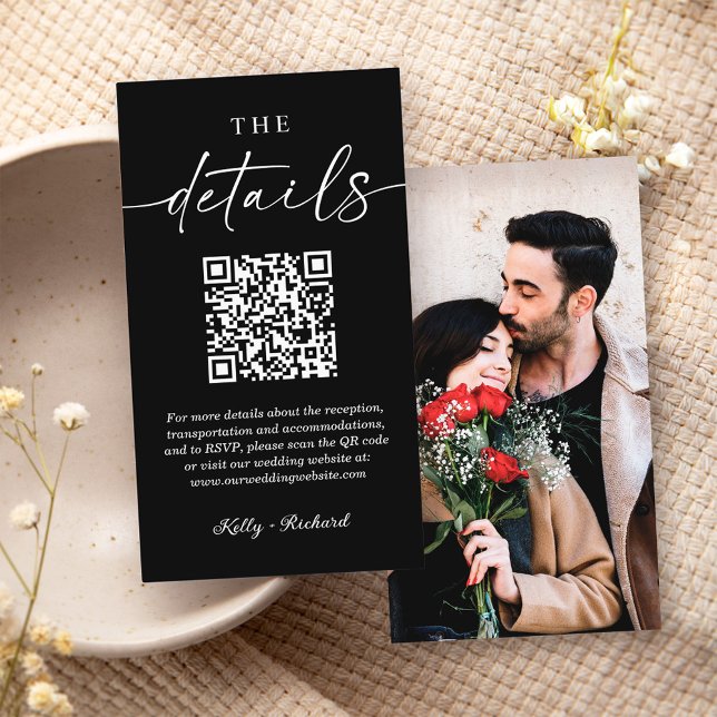 Classic Black White QR Code Small Wedding Details Enclosure Card (Creator Uploaded)