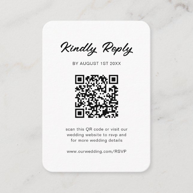 Classic Black & White QR Code Wedding RSVP Enclosure Card (Front)