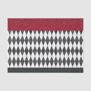 Classic Black White Red Harlequin Diamond Argyle Tissue Paper