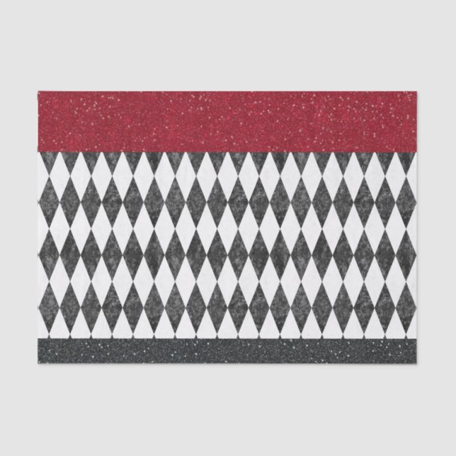 Classic Black White Red Harlequin Diamond Argyle Tissue Paper (Front)