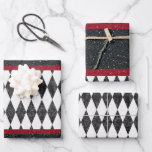Classic Black White Red Harlequin Diamond Argyle  Wrapping Paper Sheet<br><div class="desc">Classy geometric harlequin argyle diamonds.  For all those festive times.</div>
