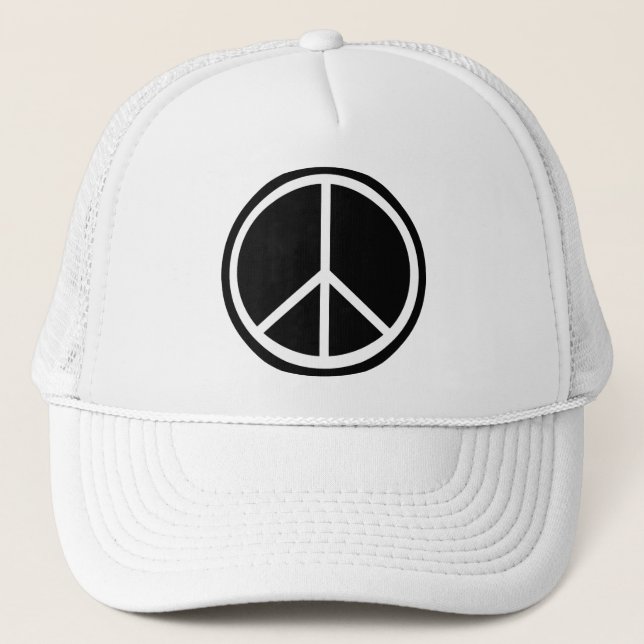 Classic Black White Retro Peace Sign Trucker Hat (Front)
