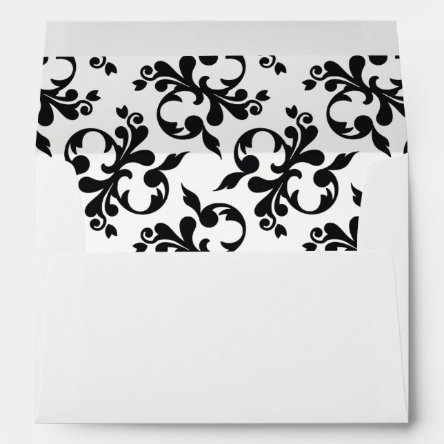 Classic Black White Rococo Pattern Christmas Envelope (Back (Bottom))
