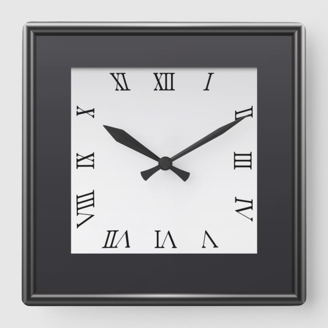 Classic Black & White Roman Design Square Wall Clock (Front)
