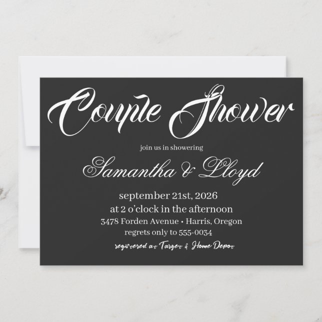 Classic Black & White Script Couples Bridal Shower Invitation (Front)