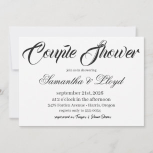 Classic Black & White Script Couples Bridal Shower Invitation