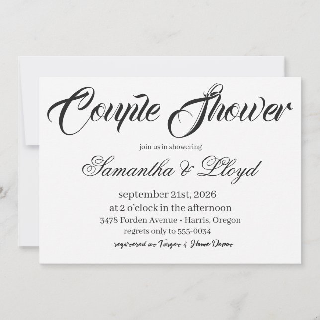 Classic Black & White Script Couples Bridal Shower Invitation (Front)