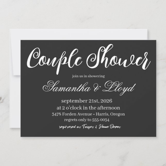 Classic Black & White Script Couples Bridal Shower Invitation (Front)