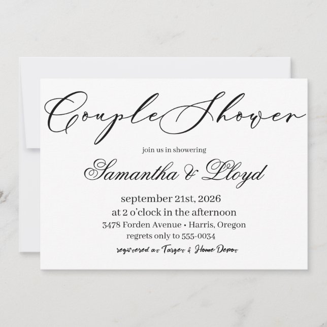 Classic Black & White Script Couples Bridal Shower Invitation (Front)