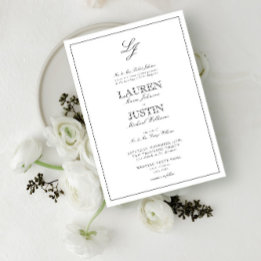 Classic Black & White Script Monogram Wedding Invitation