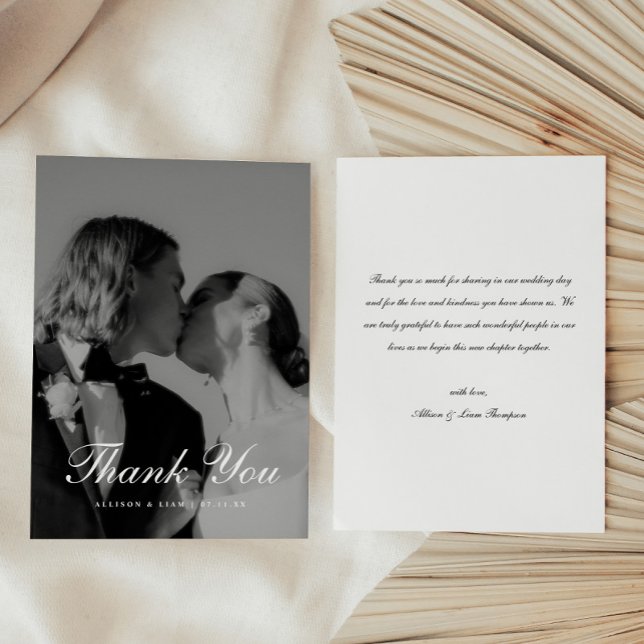 Classic Black & White Script Wedding Photo Thank You Card (Creator Uploaded)