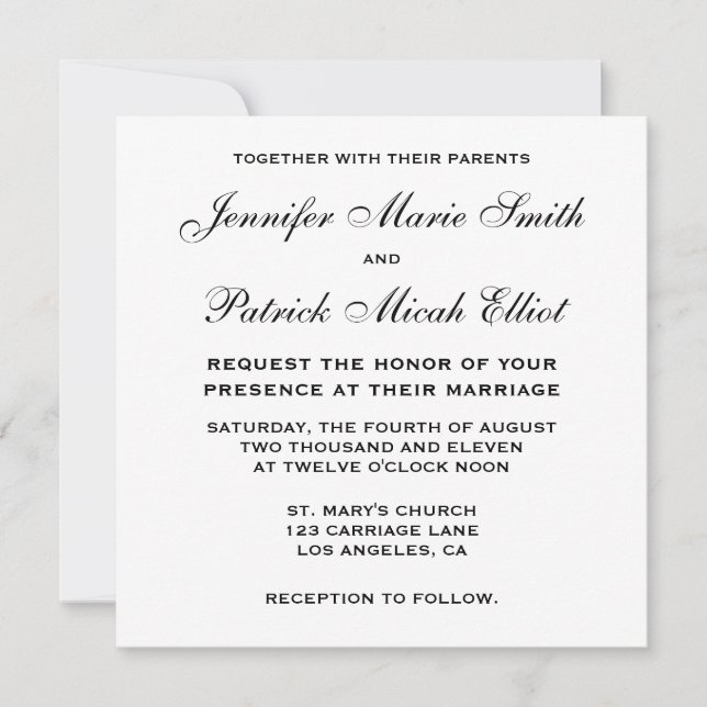 Classic Black/White/Silver Photo Wedding Invite (Front)