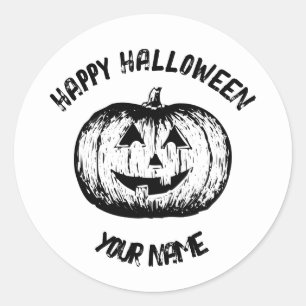 Classic Black White Smiling Jack-o-lantern Pumpkin Round Sticker