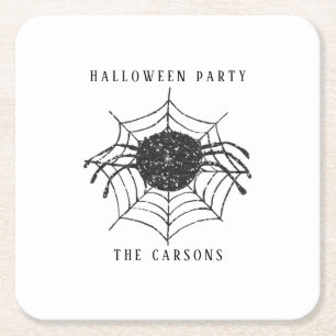 Classic Black White Spider Web Halloween Decor Square Paper Coaster